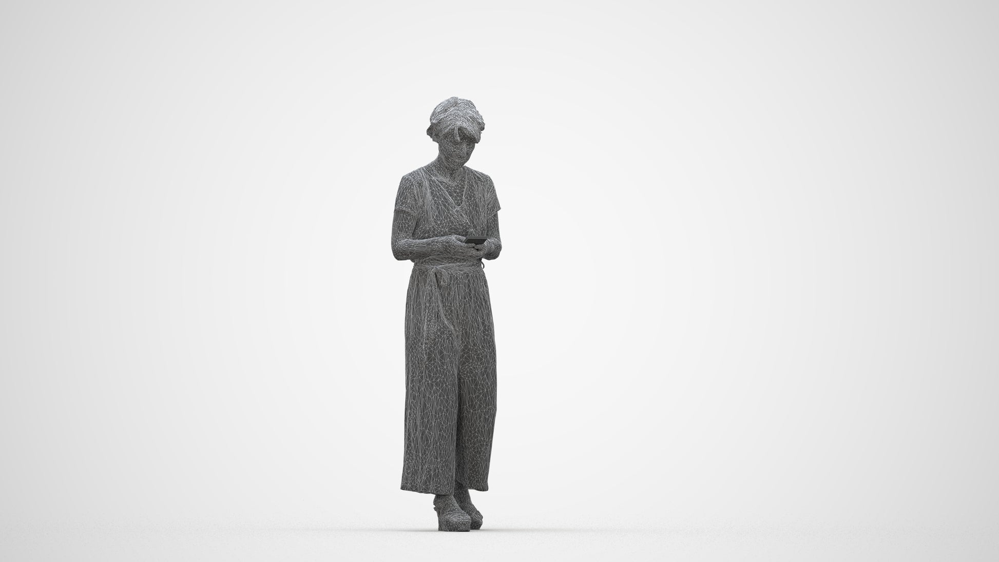 scanned 3D senior woman casual walking, photogrammetry people for Enscape and V-Ray, wireframe back view