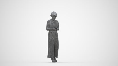 scanned 3D senior woman casual walking, photogrammetry people for Enscape and V-Ray, wireframe back view