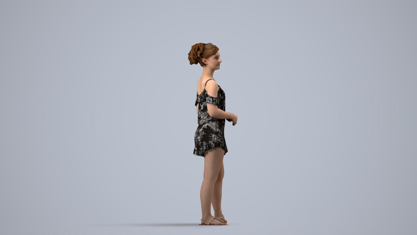 3D scanned girl kids casual, photorealistic archviz people for Enscape and SketchUp, side view render