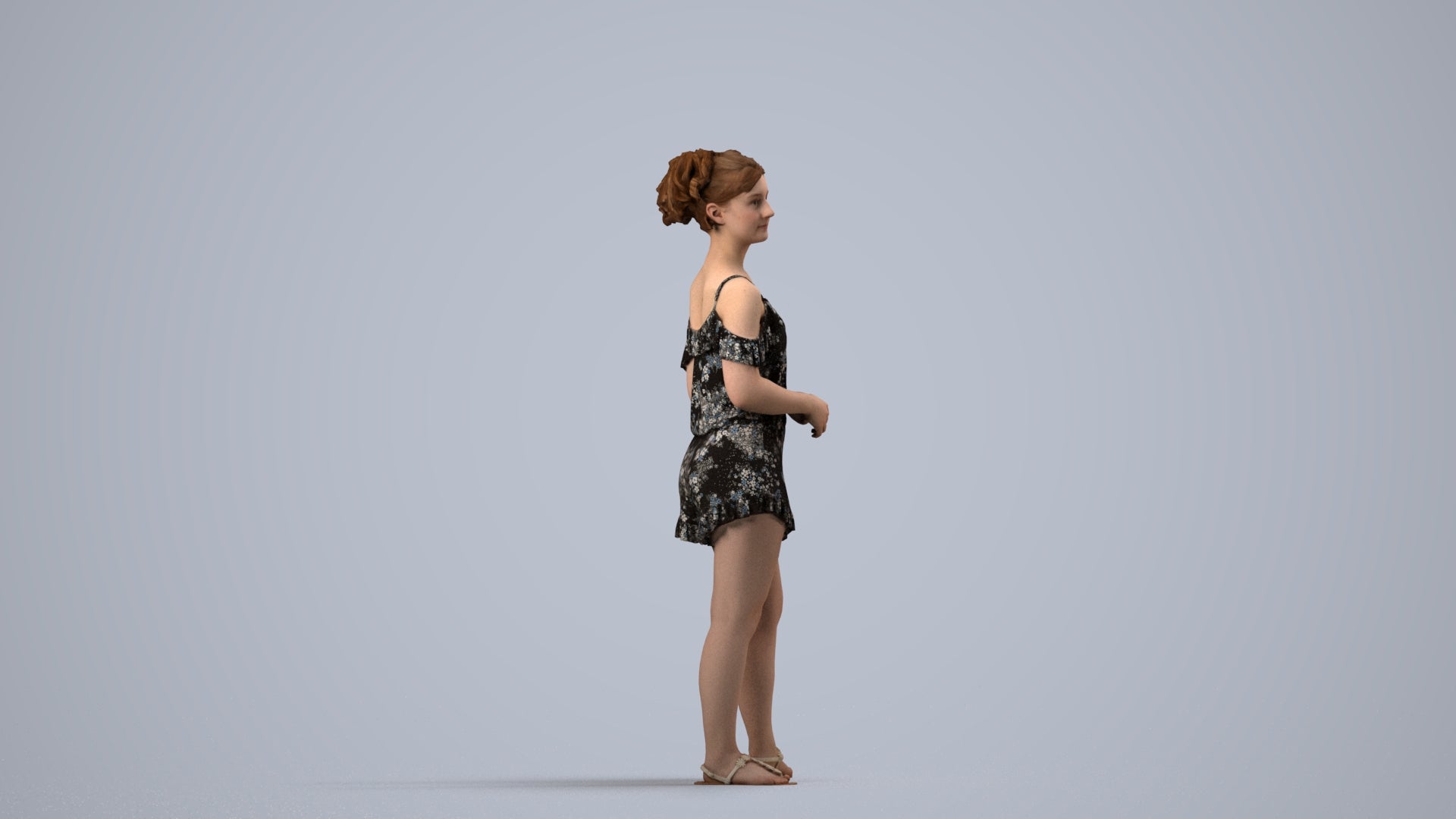 3D scanned girl kids casual, photorealistic archviz people for Enscape and SketchUp, side view render