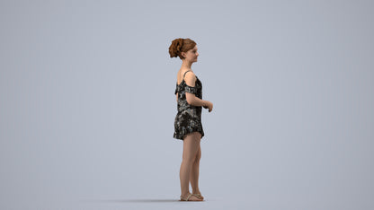 3D scanned girl kids casual, photorealistic archviz people for Enscape and SketchUp, side view render