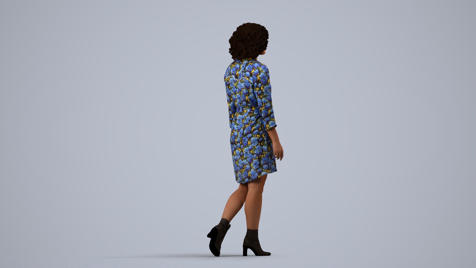 realistic 3D human woman casual walking, archviz people FBX OBJ for Blender, side view render