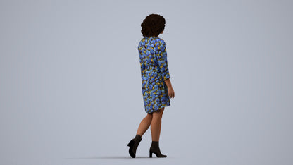 realistic 3D human woman casual walking, archviz people FBX OBJ for Blender, side view render