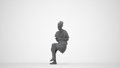 realistic 3D human woman casual sitting, archviz people FBX OBJ for Blender, wireframe back view