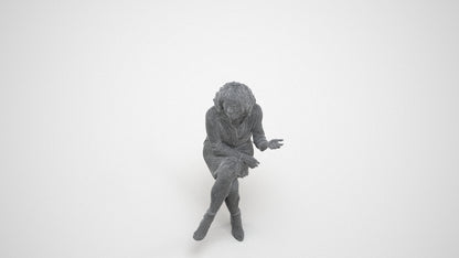 realistic 3D people woman casual sitting, render-ready for V-Ray and Corona, FBX OBJ, wireframe three-quarter view