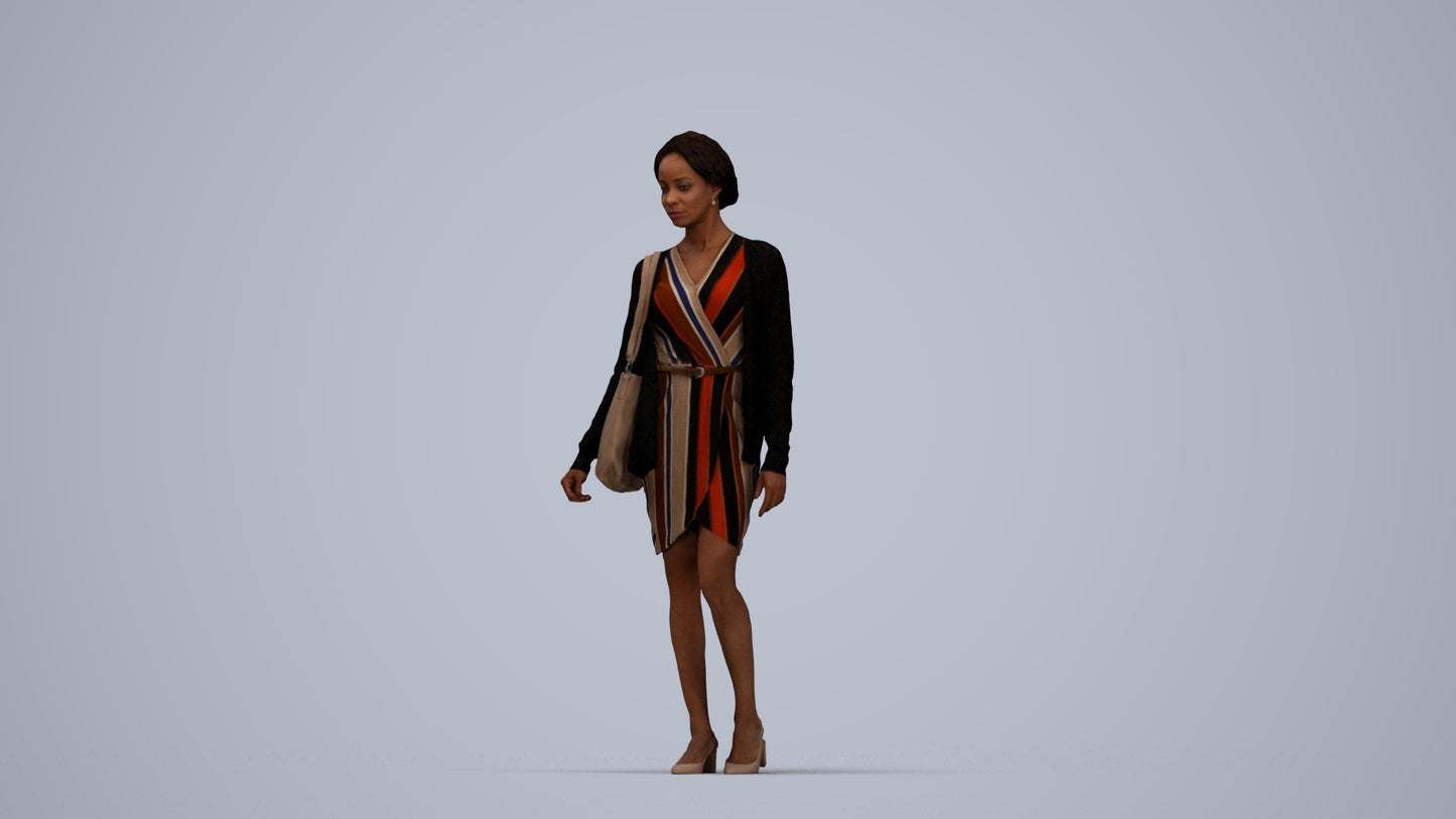 realistic 3D people woman casual walking, render-ready for V-Ray and Corona, FBX OBJ, top-down view render
