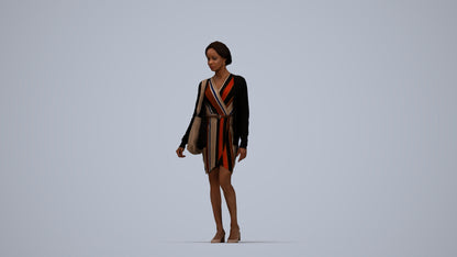 realistic 3D people woman casual walking, render-ready for V-Ray and Corona, FBX OBJ, top-down view render