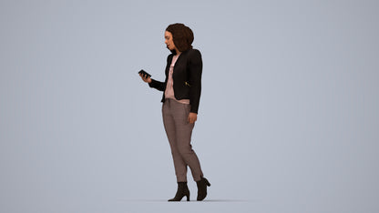 realistic 3D woman business walking, scanned archviz people for Blender and 3ds Max, top-down view render