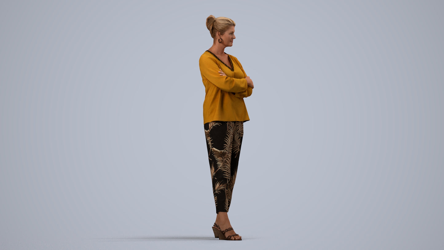 realistic 3D woman casual standing, scanned archviz people for Blender and 3ds Max, side view render