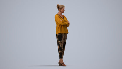 realistic 3D woman casual standing, scanned archviz people for Blender and 3ds Max, side view render