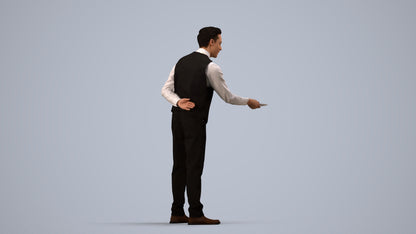 3D people model man hospitality, scanned human for 3ds Max rendering, side view render