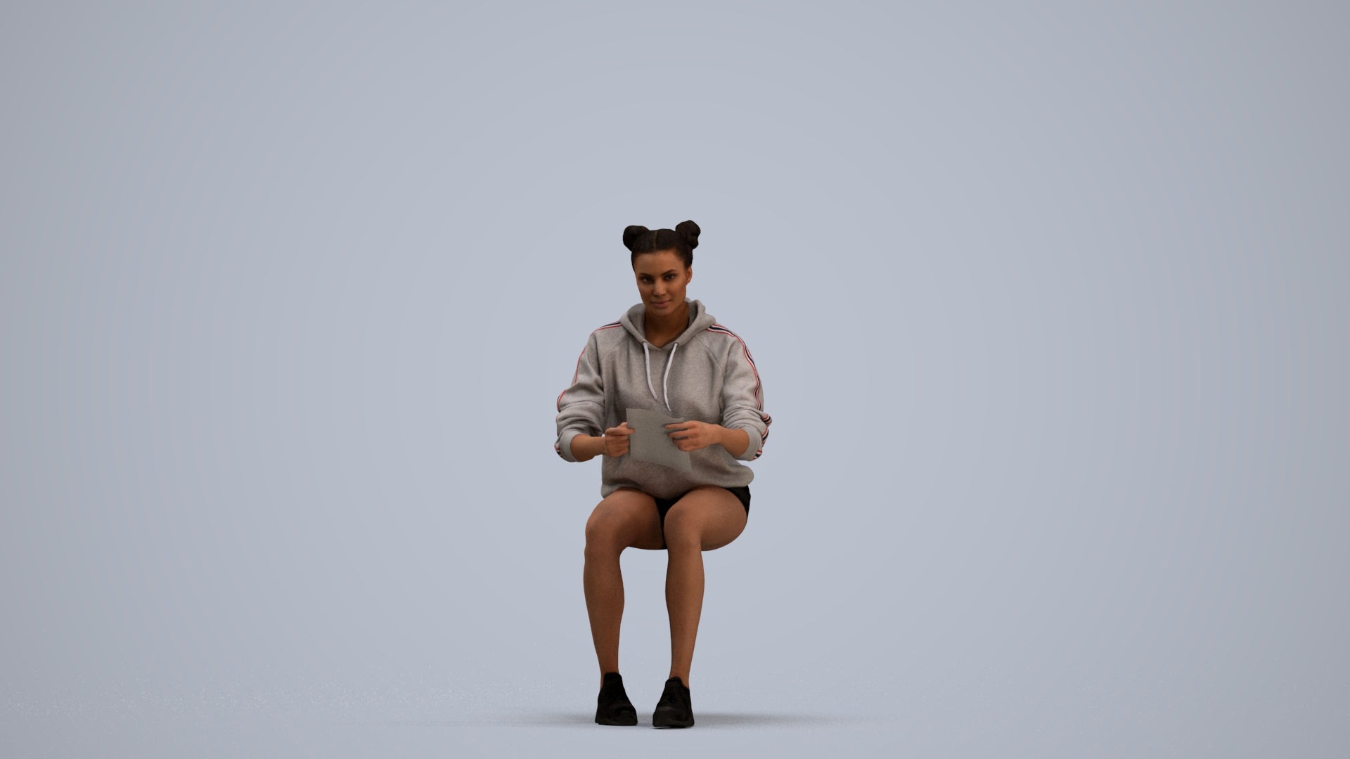 scanned 3D woman casual sitting, photogrammetry people for Enscape and V-Ray, standing pose render