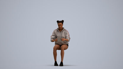 scanned 3D woman casual sitting, photogrammetry people for Enscape and V-Ray, standing pose render