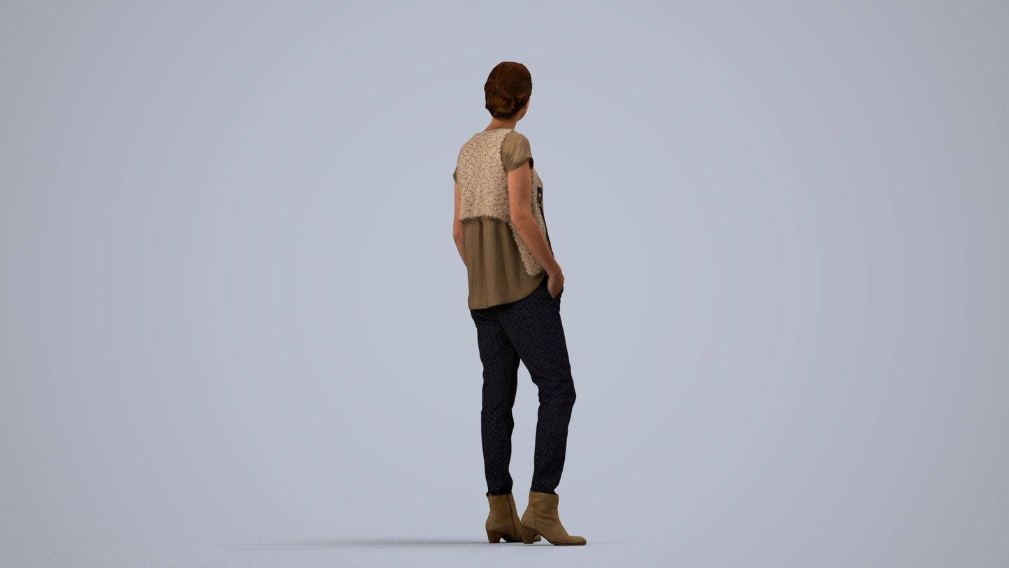 scanned 3D woman casual standing, photogrammetry people for Enscape and V-Ray, side view render