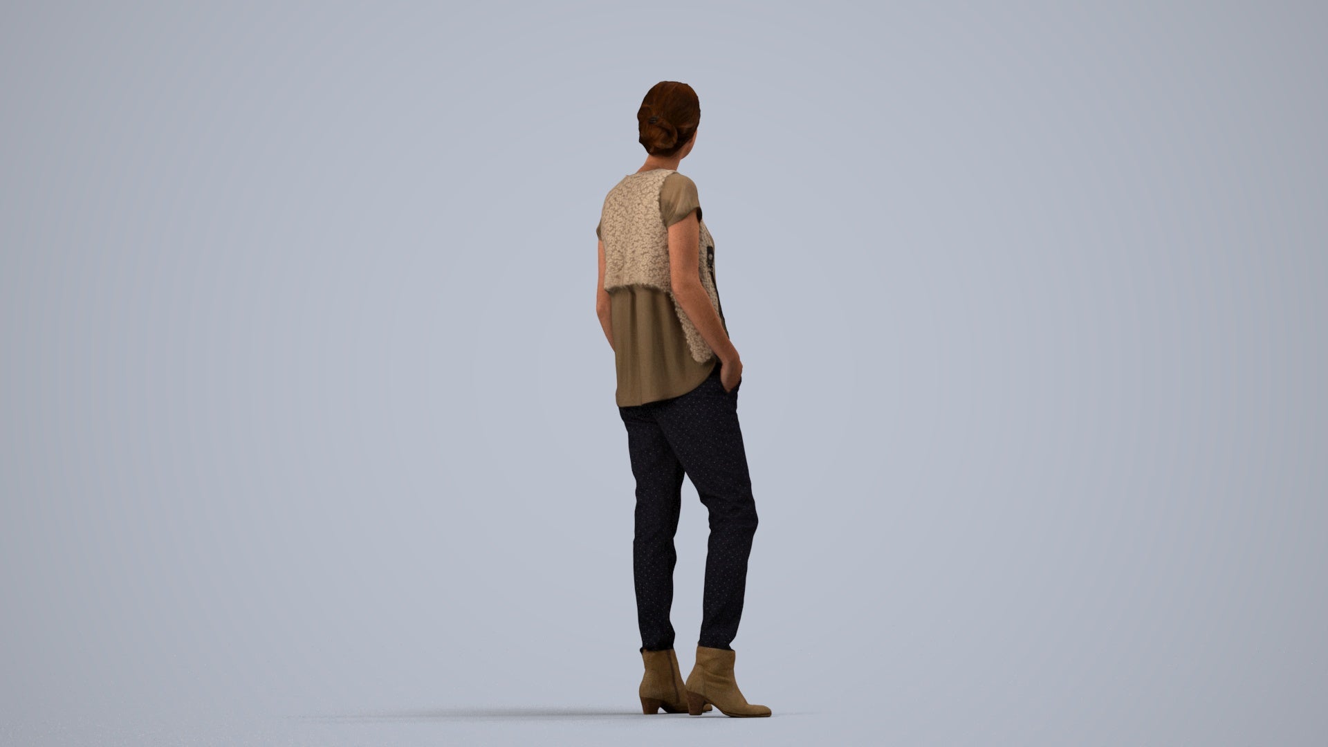 scanned 3D woman casual standing, photogrammetry people for Enscape and V-Ray, side view render