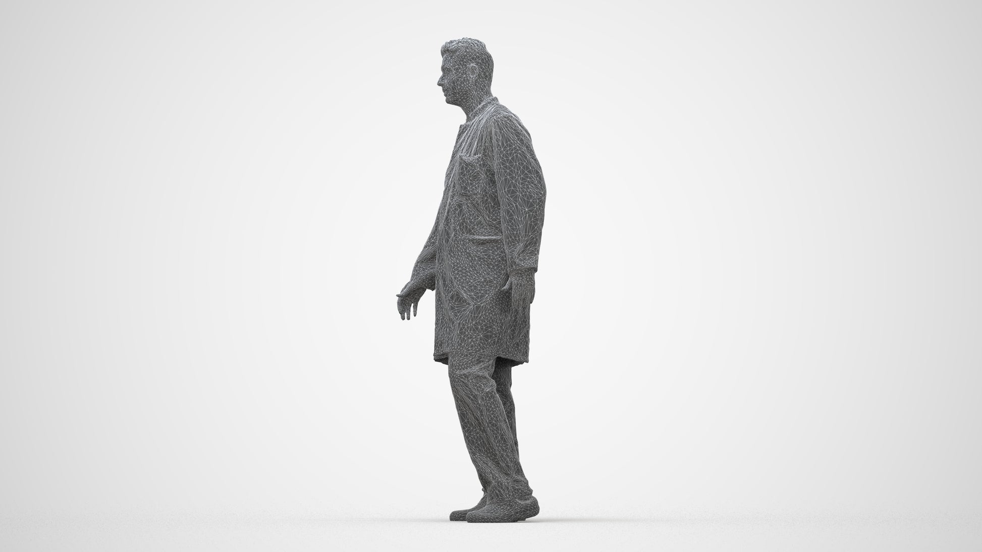 3D people model man medical, scanned human for 3ds Max rendering, wireframe back view