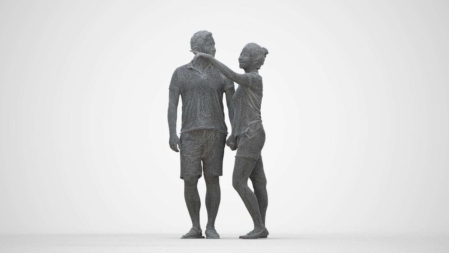 scanned 3D woman casual couple, photogrammetry people for Enscape and V-Ray, wireframe back view