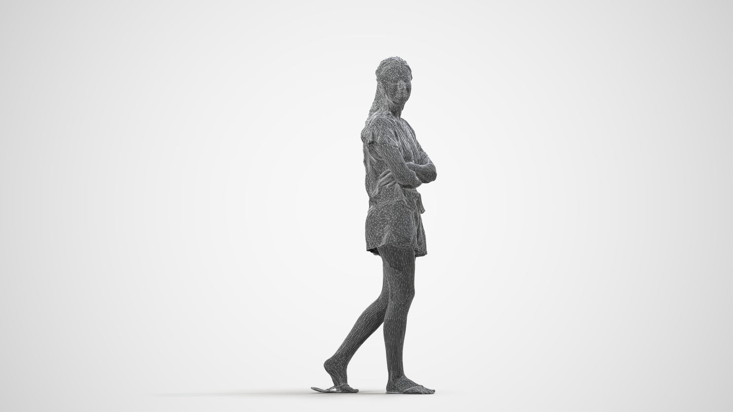 3D people model woman casual walking, scanned human for 3ds Max rendering, wireframe side view