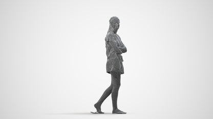 3D people model woman casual walking, scanned human for 3ds Max rendering, wireframe side view