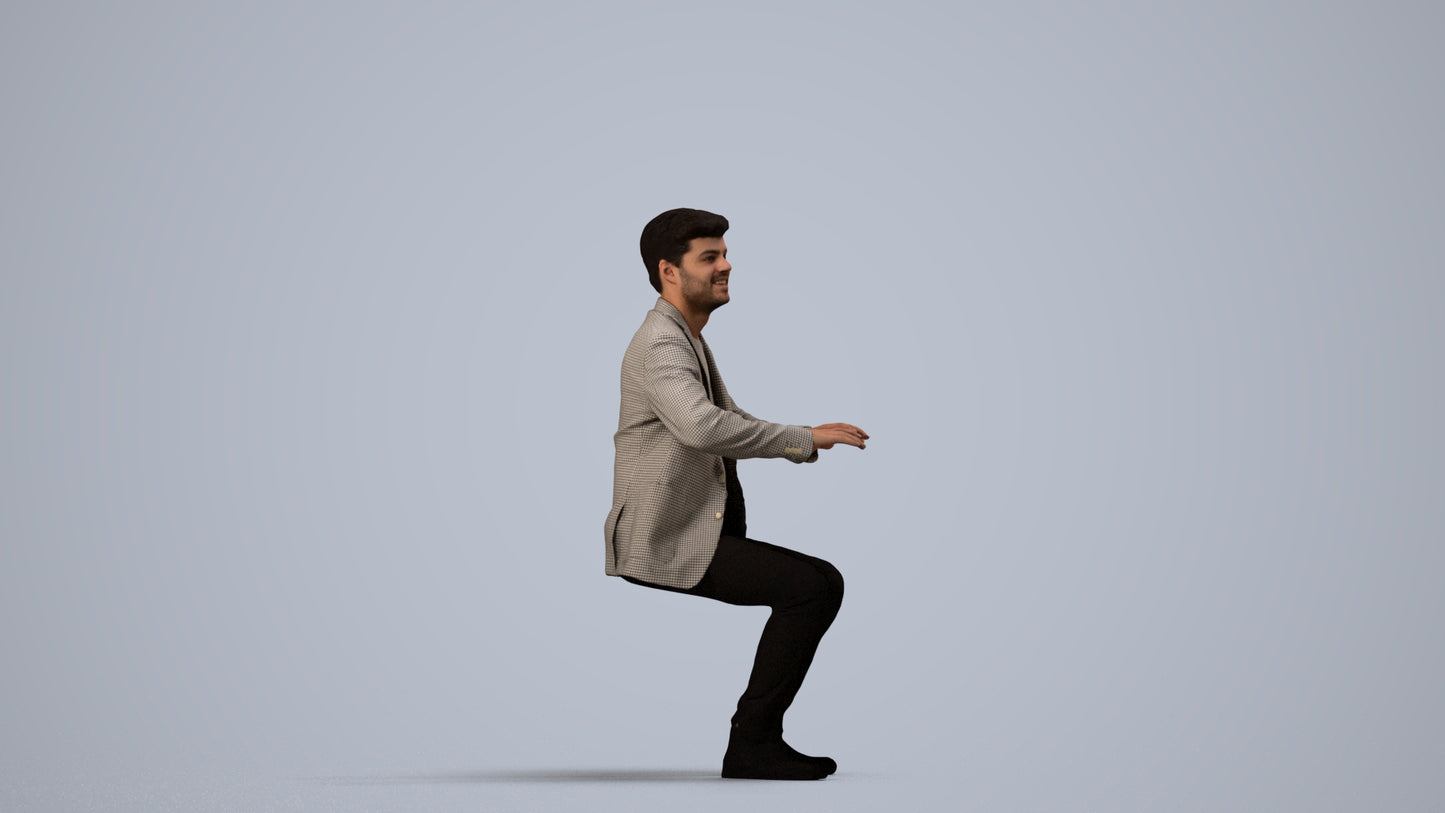 realistic 3D people man business sitting, render-ready for V-Ray and Corona, FBX OBJ, side view render