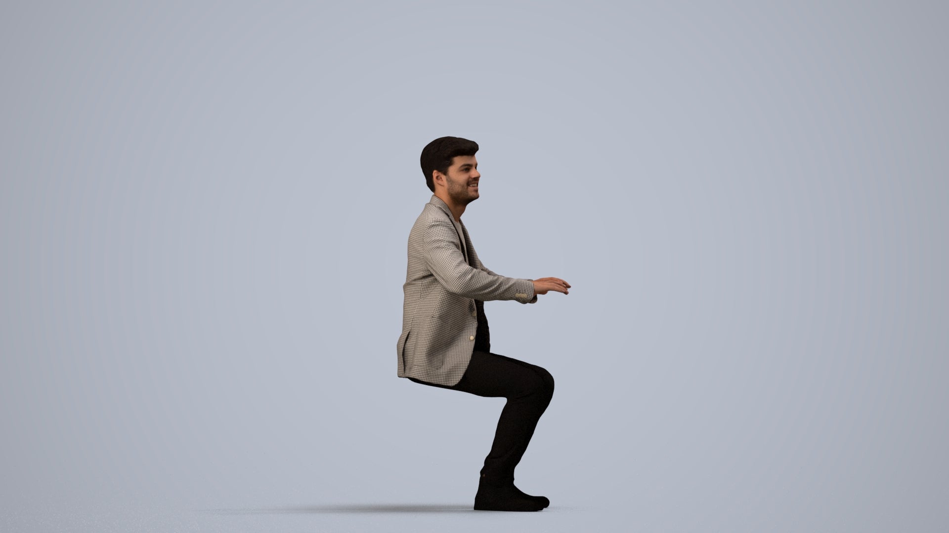 realistic 3D people man business sitting, render-ready for V-Ray and Corona, FBX OBJ, side view render