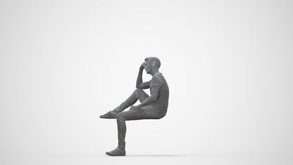 3D people model man casual sitting, scanned human for 3ds Max rendering, wireframe back view