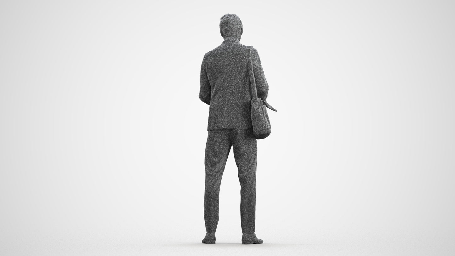 realistic 3D man business, scanned archviz people for Blender and 3ds Max, wireframe front view