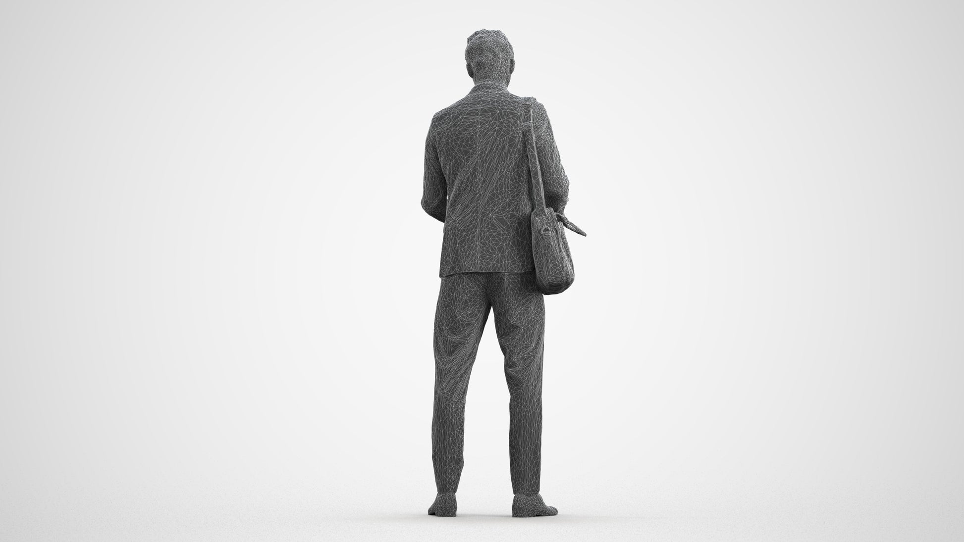 realistic 3D man business, scanned archviz people for Blender and 3ds Max, wireframe front view
