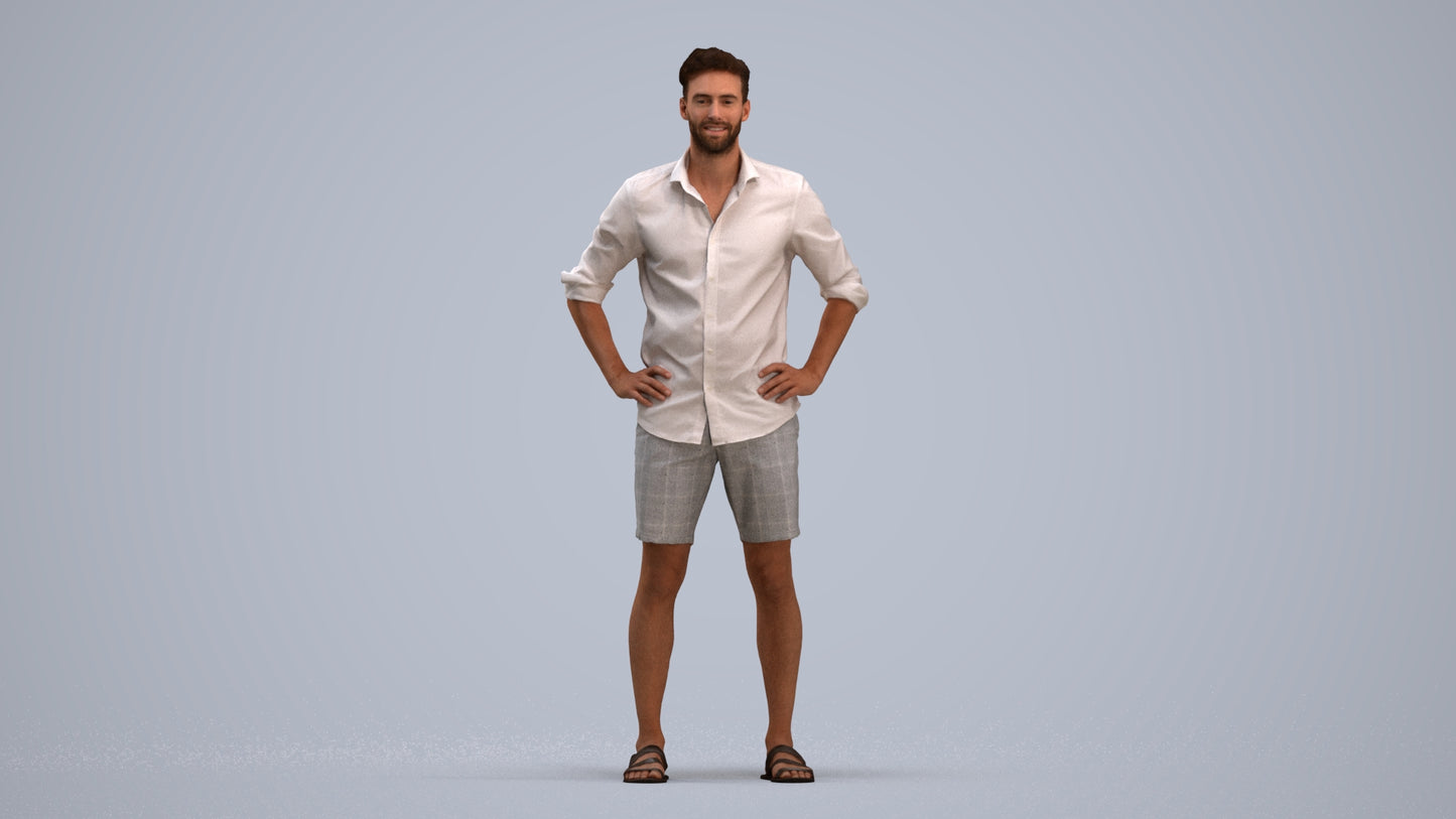 3D scanned man standing casual, photorealistic archviz people for Enscape and SketchUp, standing pose render