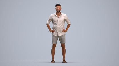 3D scanned man standing casual, photorealistic archviz people for Enscape and SketchUp, standing pose render
