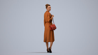 3D human model woman casual walking, photogrammetry scanned person for archviz, side view render