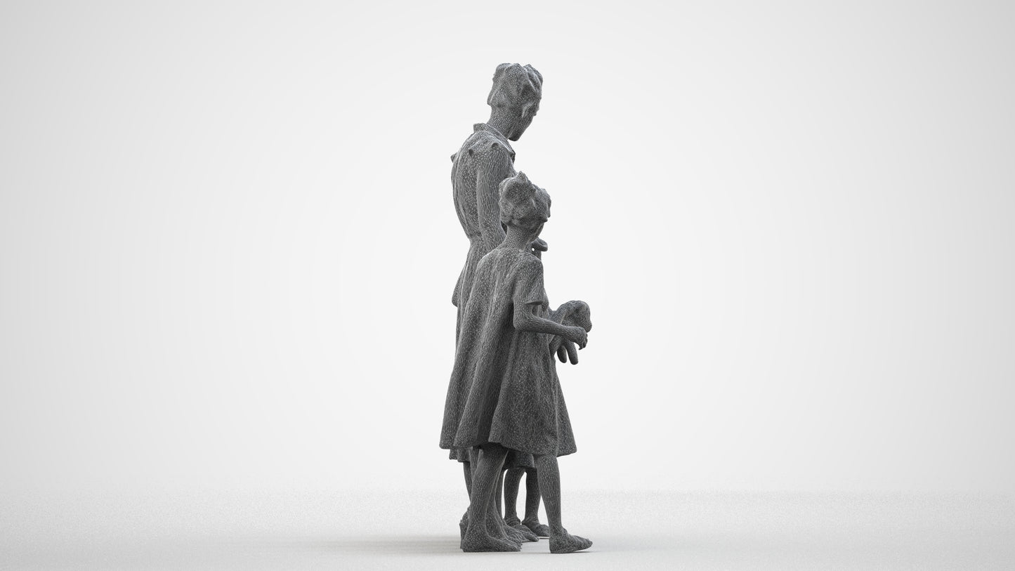 scanned 3D girl casual kids, photogrammetry people for Enscape and V-Ray, wireframe side view