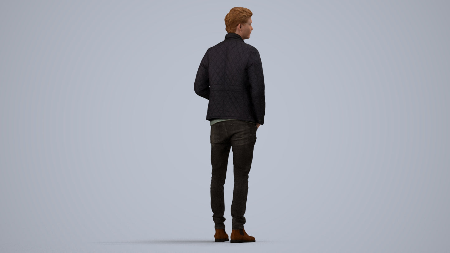 3D people model man casual business, scanned human for 3ds Max rendering, side view render