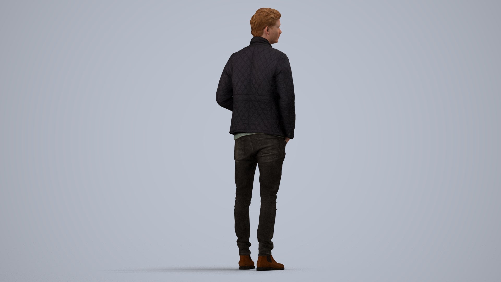 3D people model man casual business, scanned human for 3ds Max rendering, side view render