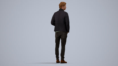 3D people model man casual business, scanned human for 3ds Max rendering, side view render