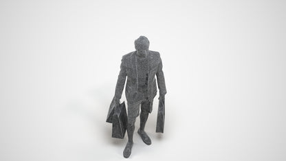photogrammetry 3D man business shopping, realistic human model archviz FBX, wireframe three-quarter view