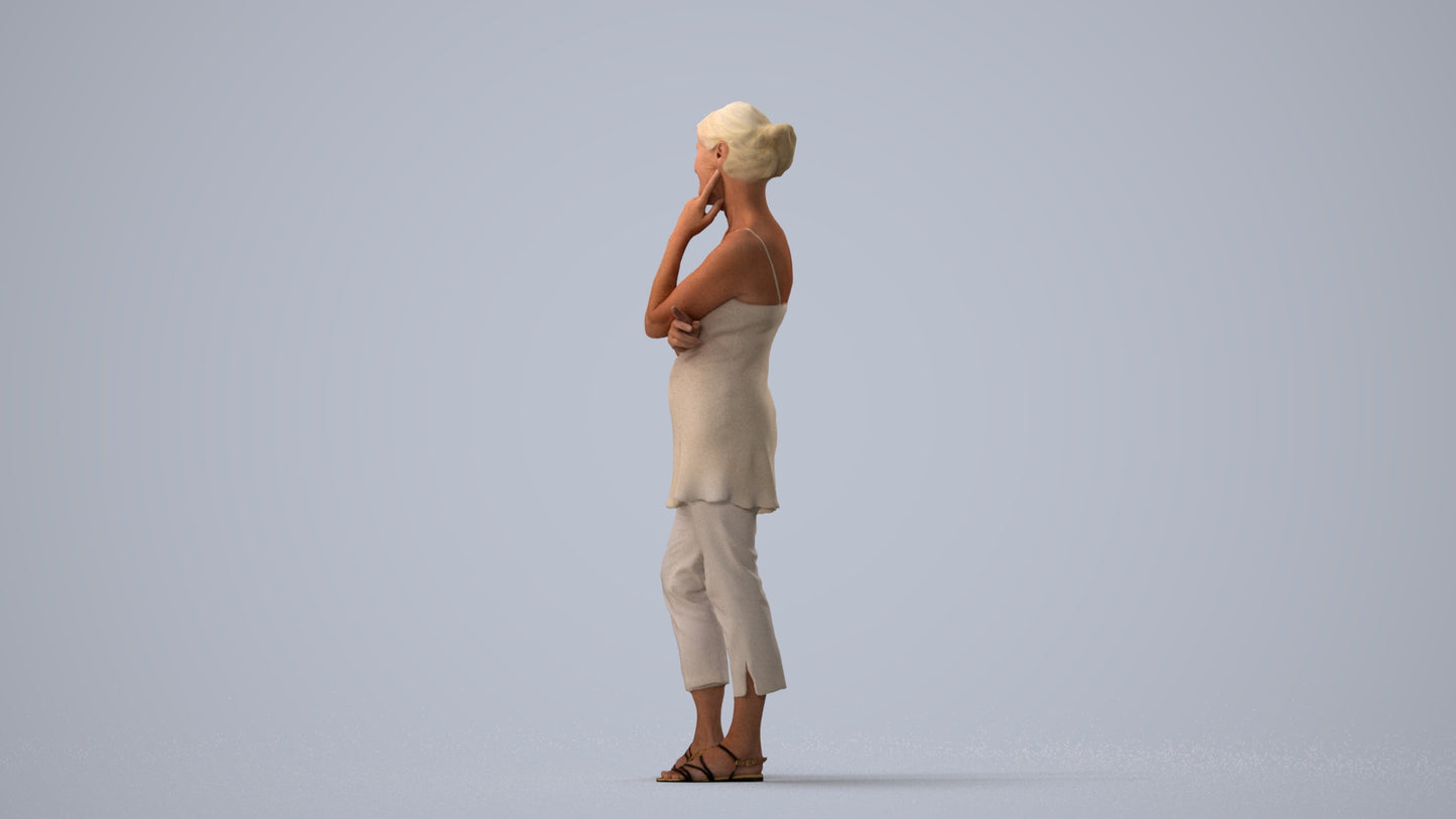 realistic 3D people senior woman casual standing, render-ready for V-Ray and Corona, FBX OBJ, three-quarter view render