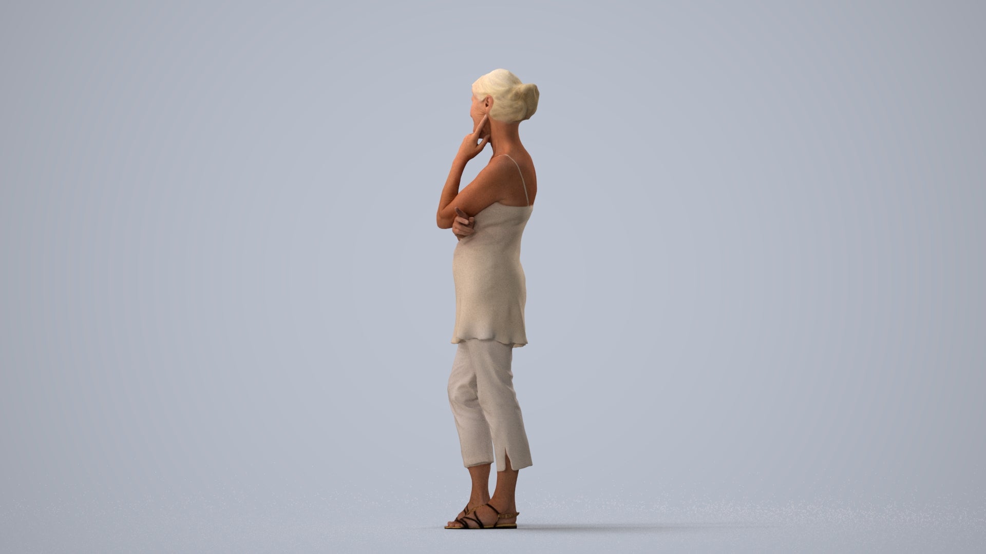 realistic 3D people senior woman casual standing, render-ready for V-Ray and Corona, FBX OBJ, three-quarter view render