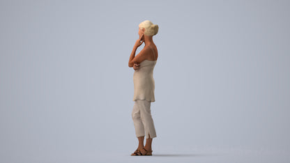 realistic 3D people senior woman casual standing, render-ready for V-Ray and Corona, FBX OBJ, three-quarter view render