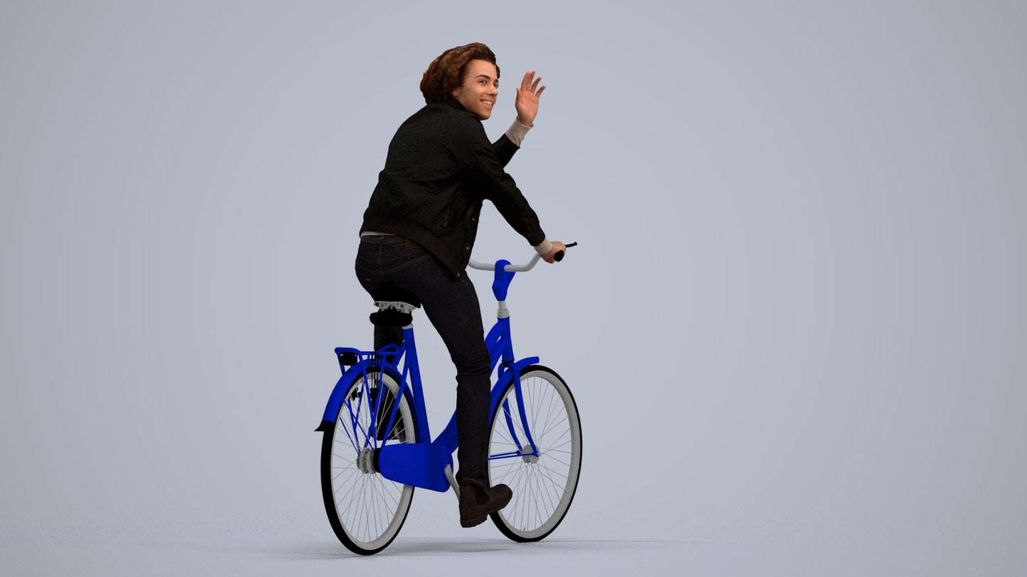 3D people model man casual cycling, scanned human for 3ds Max rendering, standing pose render