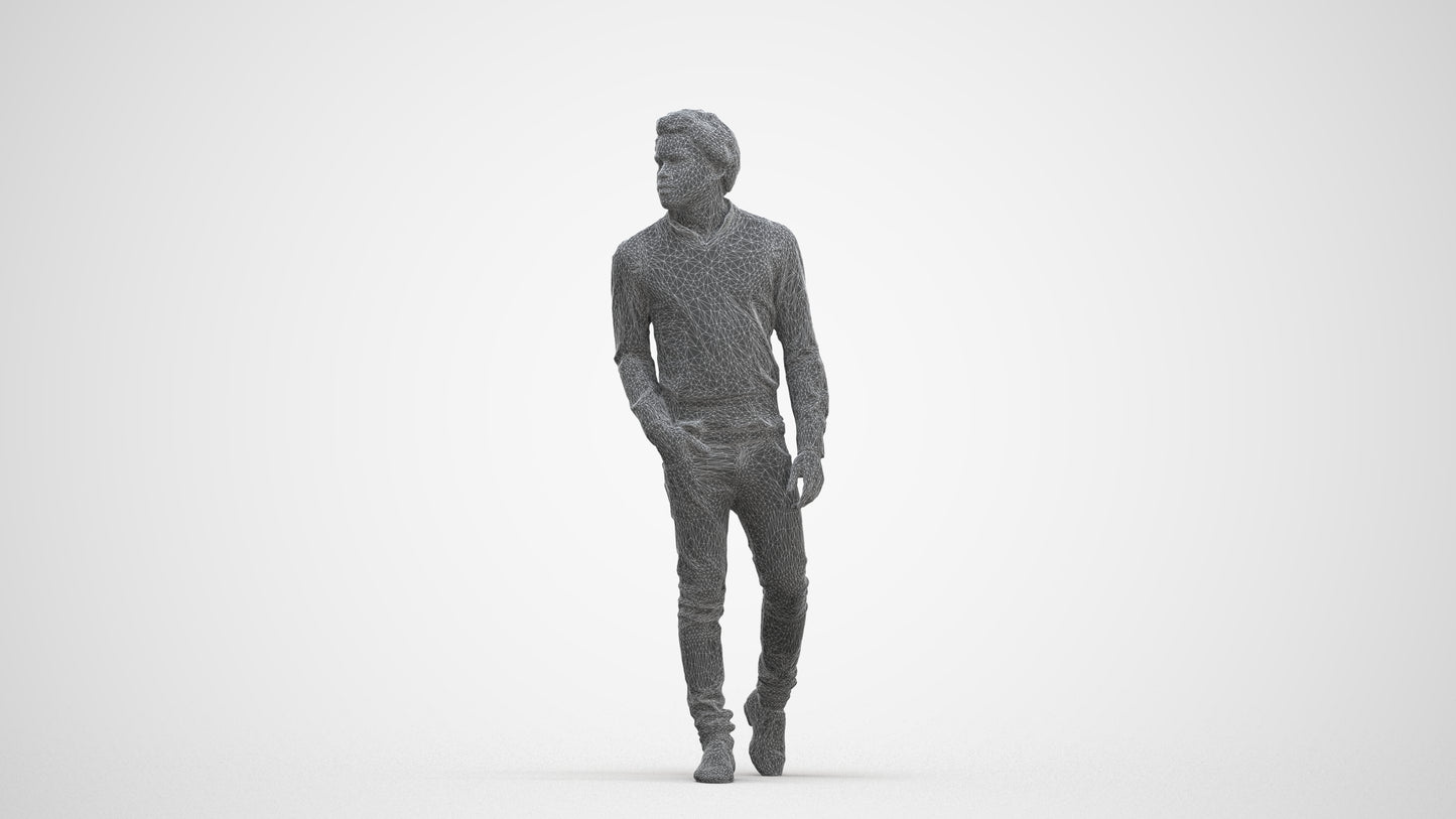 scanned 3D man casual standing, photogrammetry people for Enscape and V-Ray, three-quarter front view render