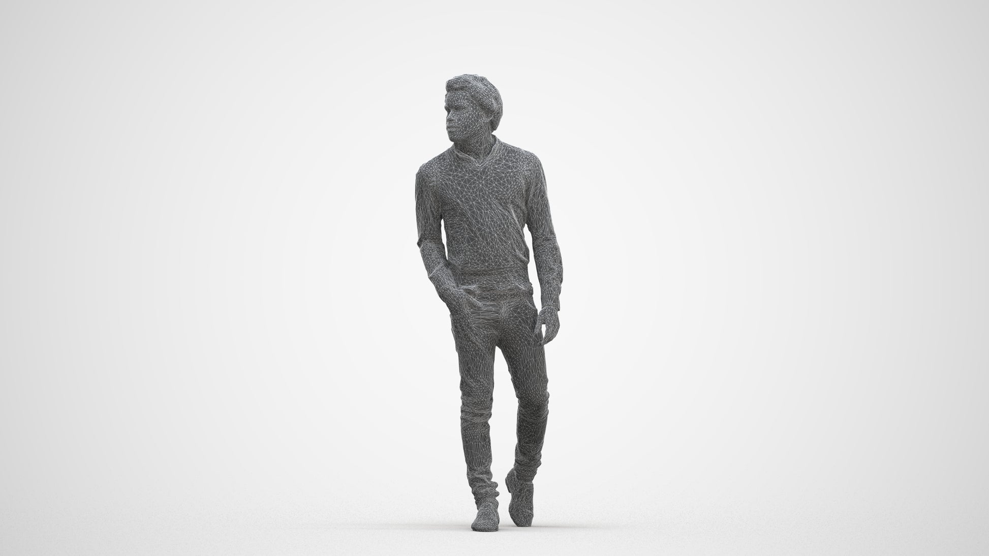 scanned 3D man casual standing, photogrammetry people for Enscape and V-Ray, three-quarter front view render