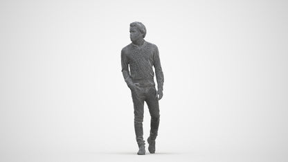 scanned 3D man casual standing, photogrammetry people for Enscape and V-Ray, three-quarter front view render