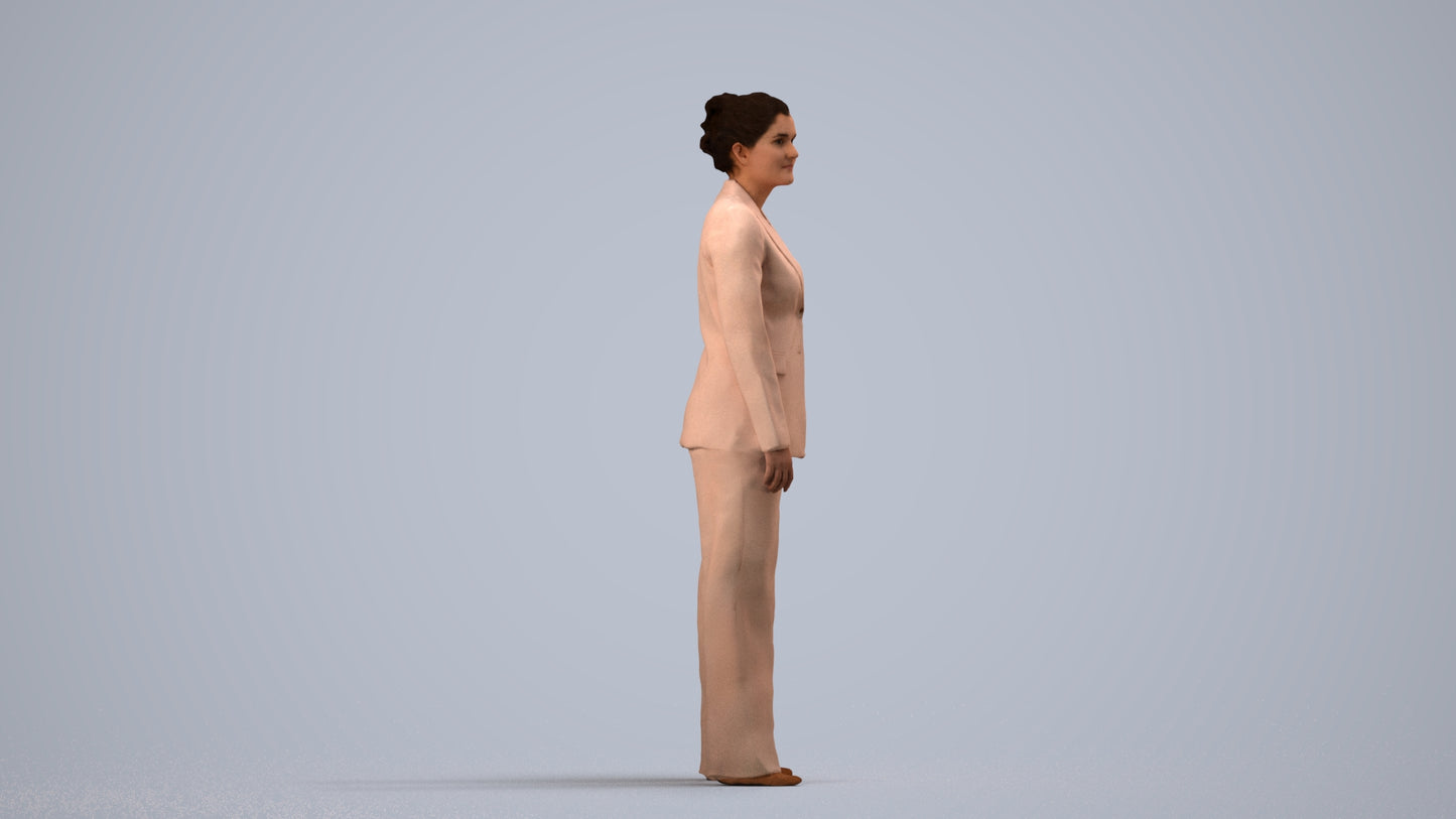 3D scanned woman standing business, photorealistic archviz people for Enscape and SketchUp, side view render