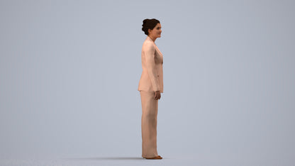 3D scanned woman standing business, photorealistic archviz people for Enscape and SketchUp, side view render