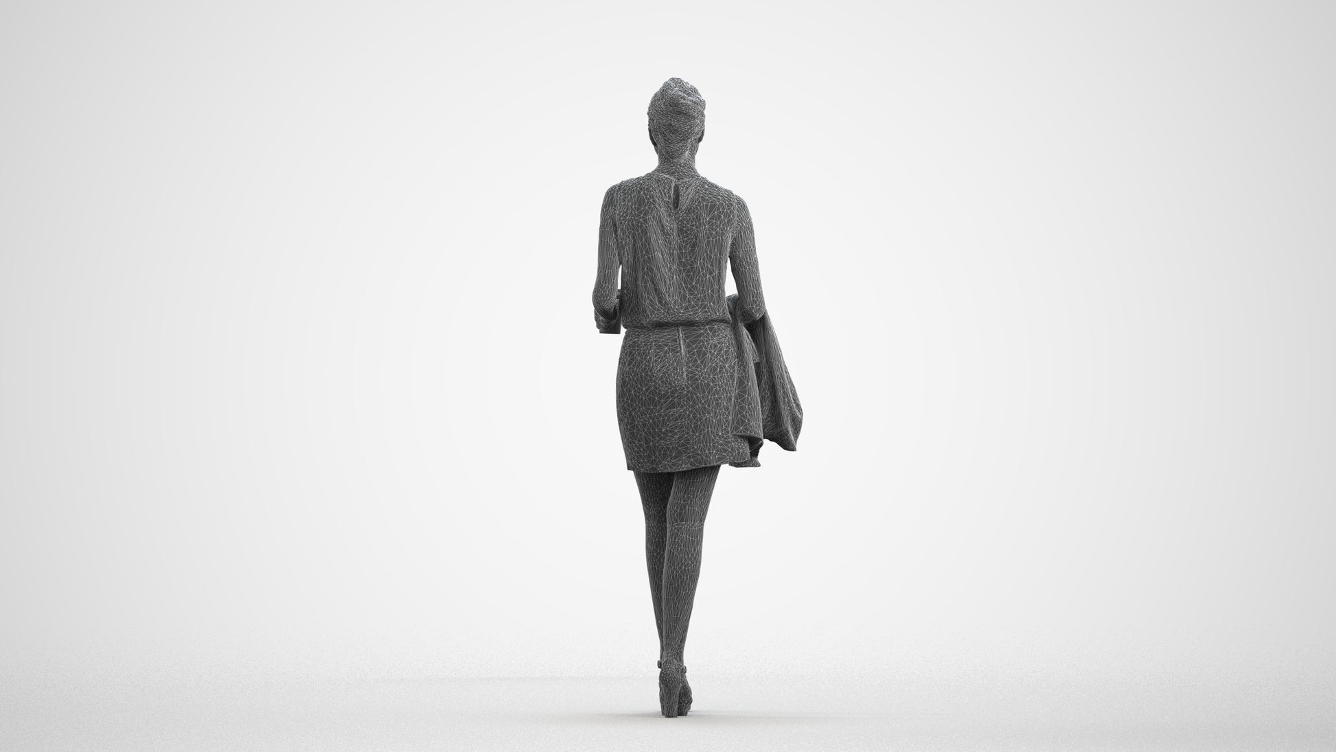 realistic 3D woman business walking, scanned archviz people for Blender and 3ds Max, wireframe front view