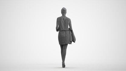 realistic 3D woman business walking, scanned archviz people for Blender and 3ds Max, wireframe front view
