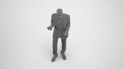 3D human model man business, photogrammetry scanned person for archviz, wireframe three-quarter view