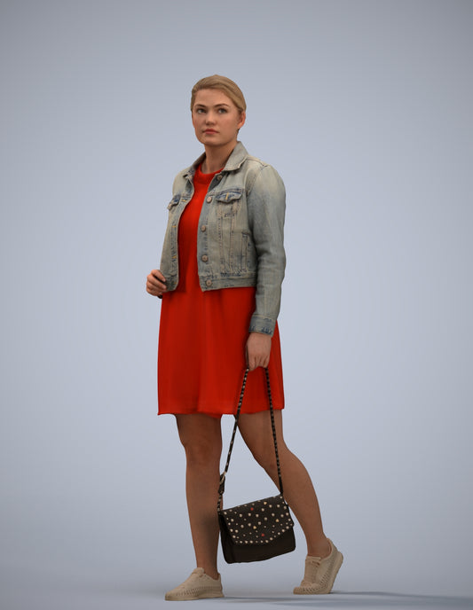3D human model woman casual walking, photogrammetry scanned person for archviz