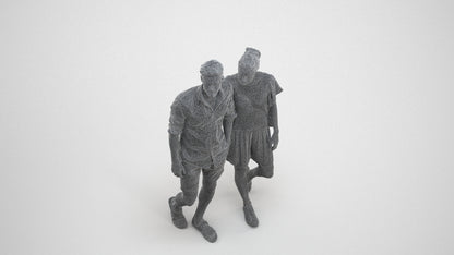 realistic 3D people woman casual couple, render-ready for V-Ray and Corona, FBX OBJ, wireframe three-quarter view